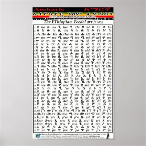 Ethiopian World Federation Amharic Alphabet Chart Poster | Zazzle