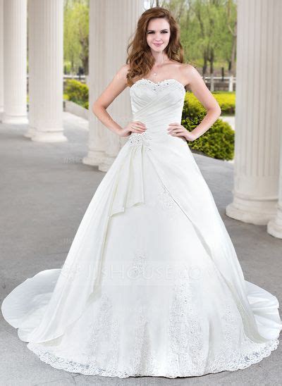 US 257 00 Ball Gown Sweetheart Chapel Train Satin Wedding Dress With