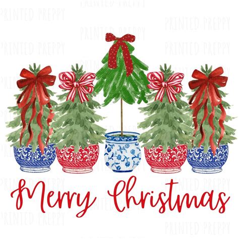 Chinoiserie Christmas Trees Merry Christmas Png Chinoiserie Preppy