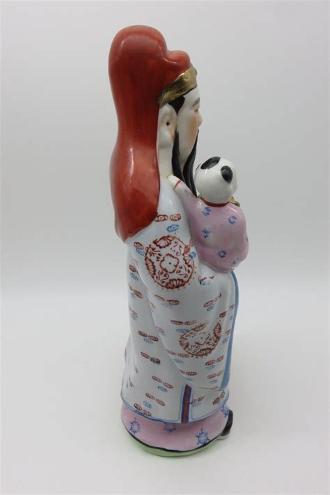 Vintage Porcelain Statue God of Wealth Prosperity Holding a Small Child ...