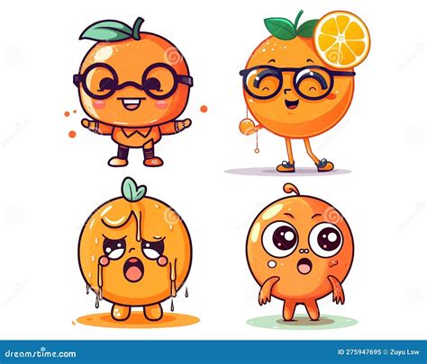 Kawaii Orange Fruit Emotion Face Characters Fun And Expressive Cartoon