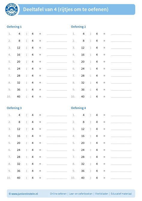 Deeltafel Van Rijtjes Om Te Oefenen