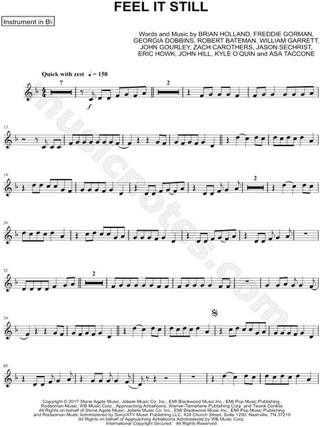 Portugal The Man Feel It Still Bb Instrument Sheet Music Trumpet