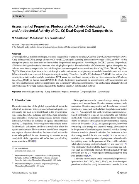 Assessment Of Properties Photocatalytic Activity Cytotoxicity And