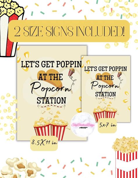 Popcorn Sign, Party Sign, Digital, Popcorn Station, Kids Popcorn Stand, Popcorn Bar, Printable ...