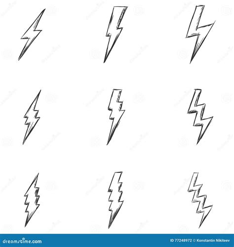 Vector Set Of Sketch Thunder Lighting Icons Stock Vector Illustration Of Danger Outline 77248972