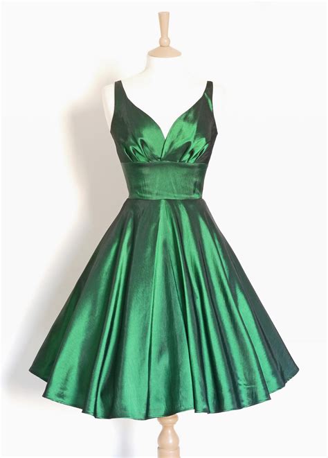 Size Uk 18 Emerald Green Taffeta Sweetheart Swing Dress