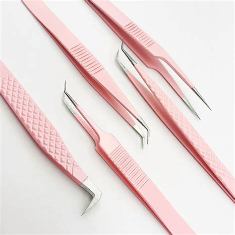 Oem Custom Pink Tweezers Volume 90 Degree Private Label Eyebrow