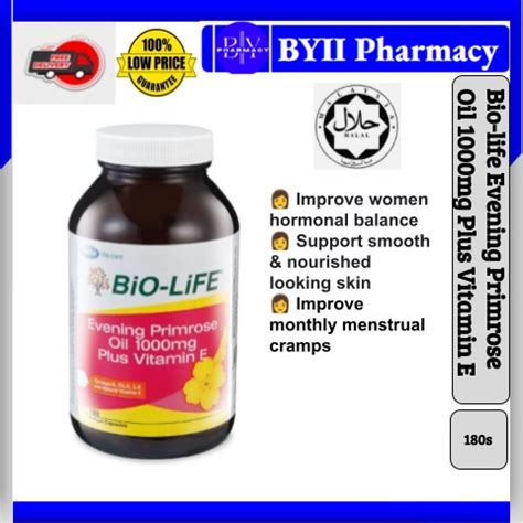 BiO LiFE Evening Primrose Oil 1000mg Plus Vitamin E 180s EPO To