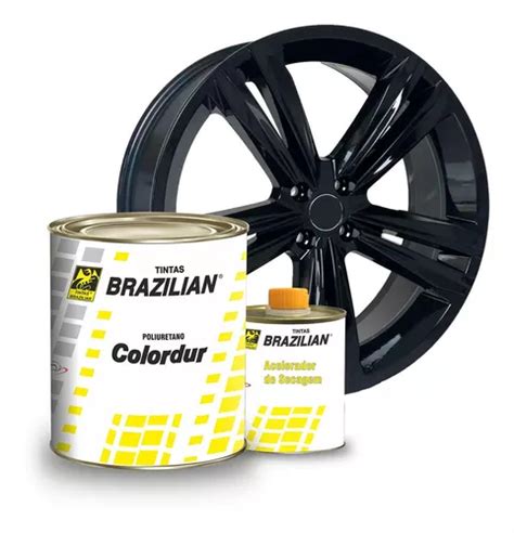 Tinta Pu Preto Brilhante Cadillac Para Rodas Brazilian 900ml