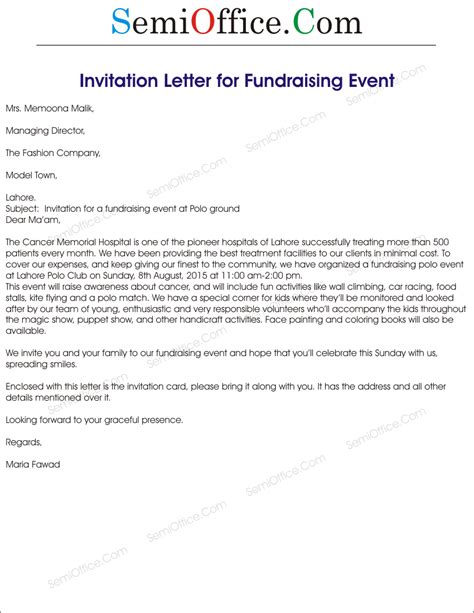 Fundraising Event Invitation Letter Sample