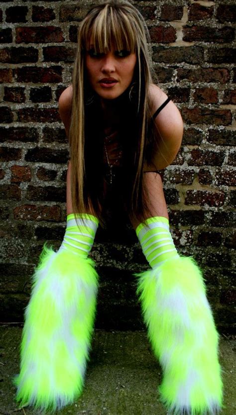 Neon Camo Fluffies Leg Warmers Faux Fur Long Pile Fluffy Boots Plur