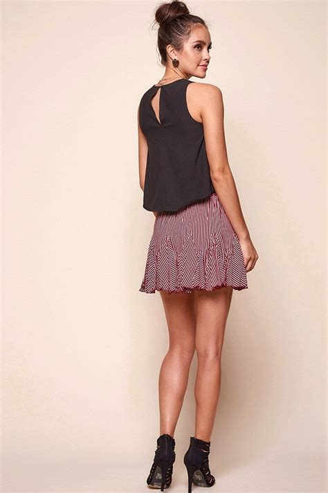 Shop The Robyn Pleated Striped Mini Skirt Burgundy Selfie Leslie