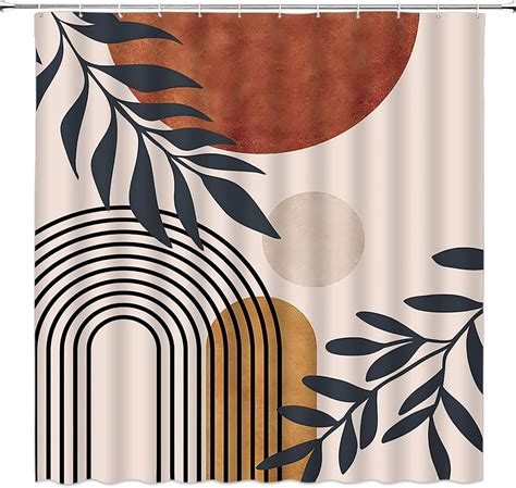 Abstract Mid Century Shower Curtain Boho Arch Sun Modern Minimalistic