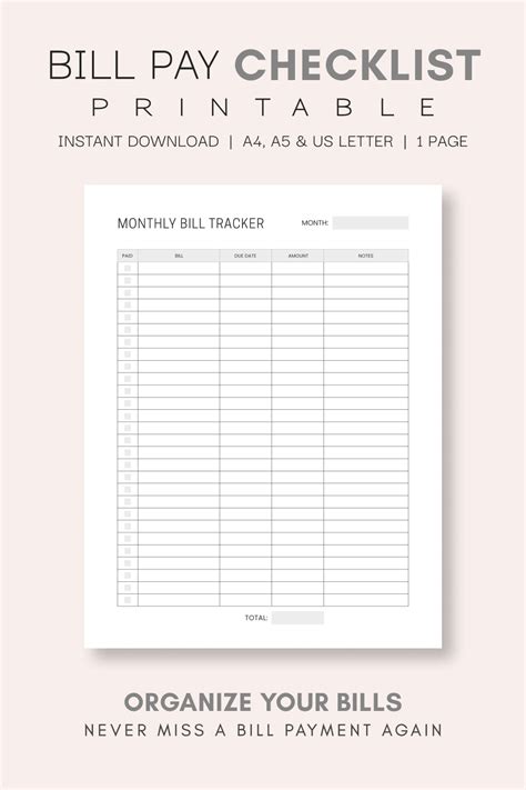 Keep Your Bills Organized With A Bill Payment Tracker Printable Check Off Your Bills After