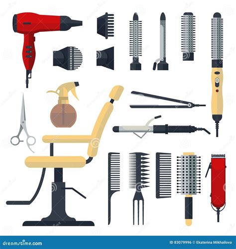 Set Of Hairdresser Objects In Flat Style Isolated On White Background