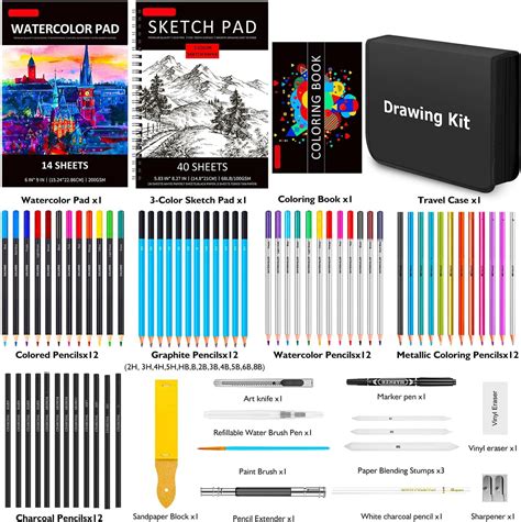 Pro Art Kit, 76-Piece Set with Sketchbook, Watercolor Pad, Coloring ...