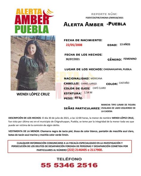 Fiscal A Puebla Activa Alerta Amber Para Localizar A Menor De A Os