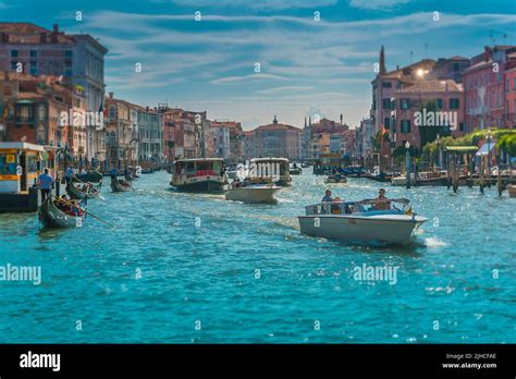 Busy Boat Traffic On The Grand Canal Canale Grande In Venice Italy