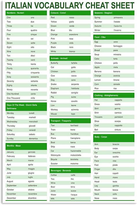 amazoncom   italian vocabulary cheat sheet metal signs vintage