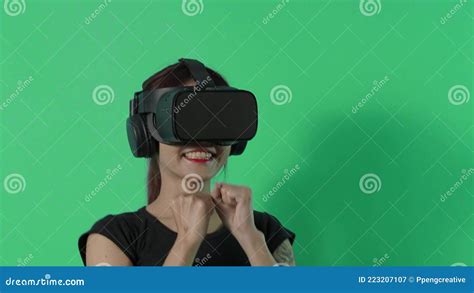 Vr Game Playing Asian Teenager Woman Playing Virtual Reality Game By