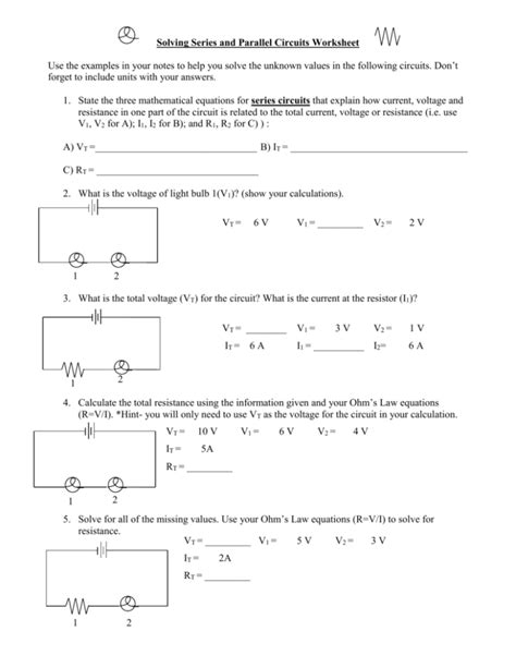 Series Circuit Worksheet Ks3