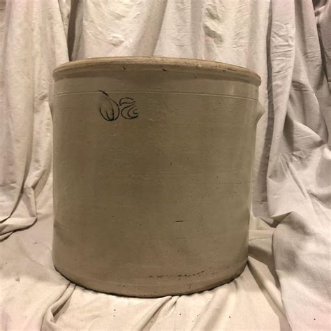 Huge Gallon Antique Stoneware Crock Blue Stamped