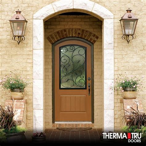 Arched 23 Arch Lite 1 Panel Plank Stained Fiberglass Entry Door By Therma Tru Portones