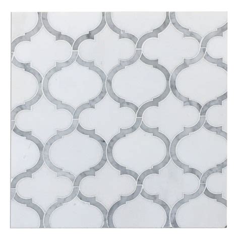 White Thassos Carrara Marble Arabesque Marrakech Waterjet Mosaic