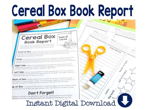Cereal Box Book Report Template Project Directions Rubric And Etsy