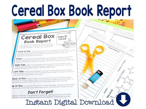 Cereal Box Book Report Template Project Directions Rubric Etsy