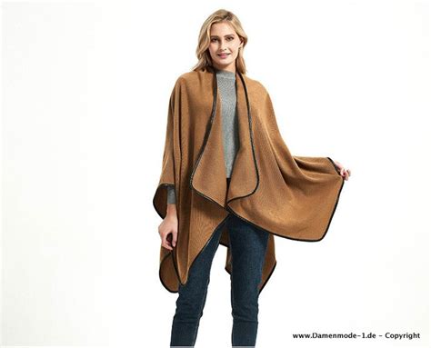 Neuheiten Kaschmir Damen Poncho Cape Schal In Braun