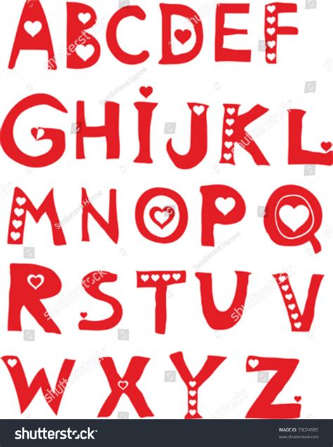 Decorative Letters Hearts Love Alphabet Stock Vector 73074985