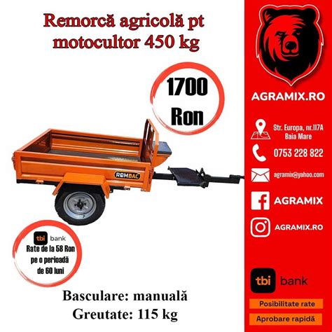 Remorca Noua Remorci Dupa Motocultor 450 550 750 Kg Agarmix Cluj