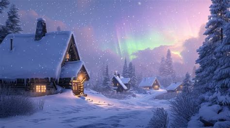 Premium Photo Winter Cabins Under Magical Northern Lights Resplendent