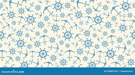 Nautical Seamless Pattern With Ship Wheels And Anchors Stock Vector