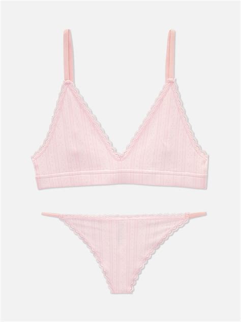 Womens Light Pink Seamless Triangle Bralette And Thong Set Primark