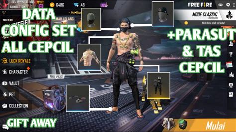 SKINS GRATIS FREE FIRE DATA CONFIG SET CEPCIL BONUS TAS DAN PARASUT