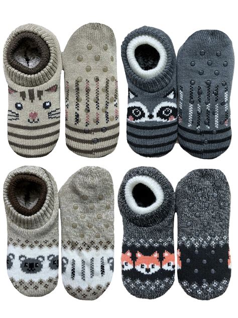 Fuzzy Babba Womens Critter Single Cuffer Knit Slipper Socks 4 Pack Size 4 10