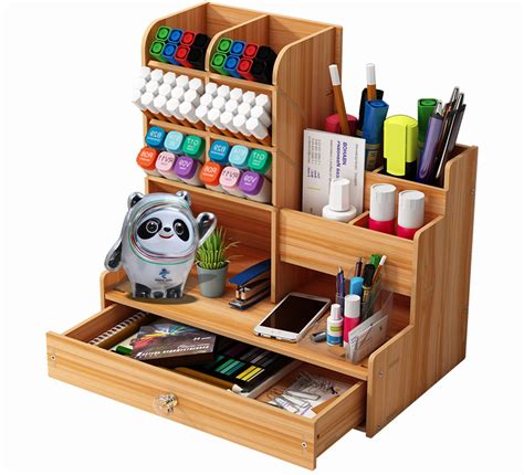 Ruixue Wooden Desk Organiser With Drawerdesk Tidy And Pen Holder Office