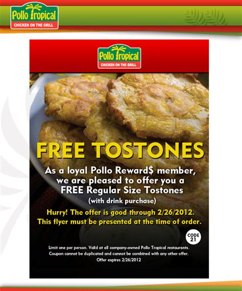 Pollo Tropical: Free Tostones Printable Coupon