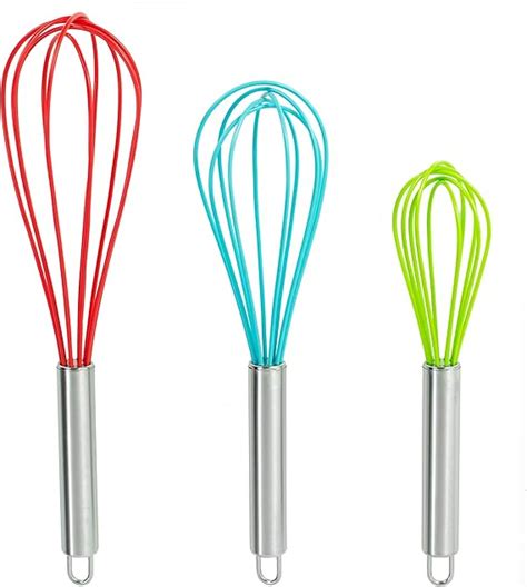 Dragonn Set Of 3 Multi Color Silicone Whisks With Stainless