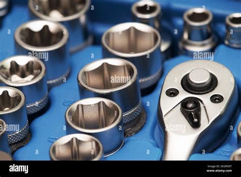 New Socket Wrench Set In A Blue Tool Box Stock Photo Alamy