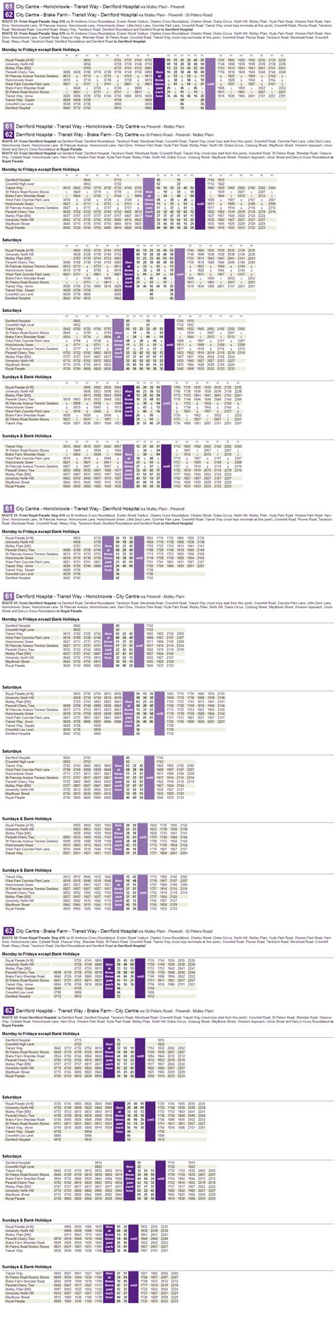 Plymothian Transit Citybus Timetables 61 62 152