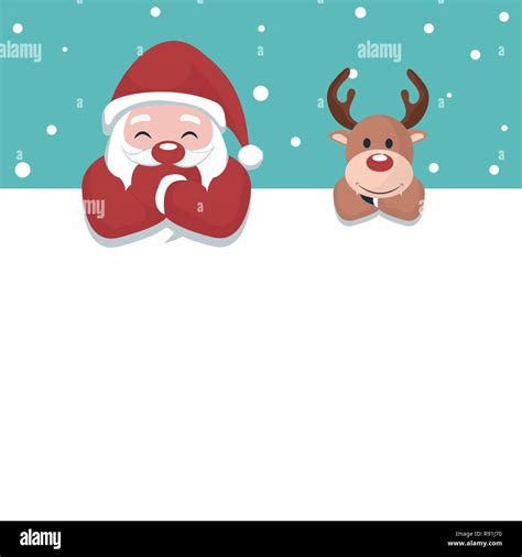 Christmas Card Of Santa Claus And Reindeer On White Poster To Write