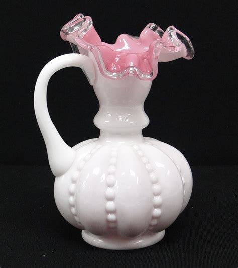 Fenton Silver Crest Cased Pink White Milk Glass Pitcher Vase Etsy