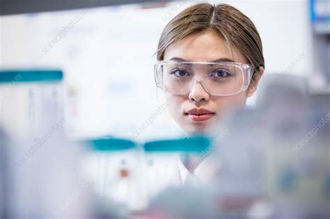 Lab Assistant Wearing Safety Goggles Stock Image F020 3282