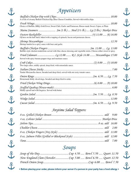 Menu Blue Point Restaurant