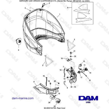 Mercury 225 Verado SN 2B144123 Rear Cowl DAM Marine