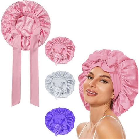 Pcs Bonnet Satin Cheveux Nuit Grands Bonnets De Sommeil En Soie Pour